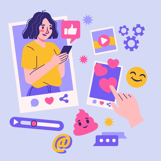 Platte mensen en sociale media ontwerp elementen collectie
