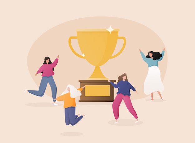 Platte mensen karakters met prijs Golden Cup Business Team succes prestatie Concept