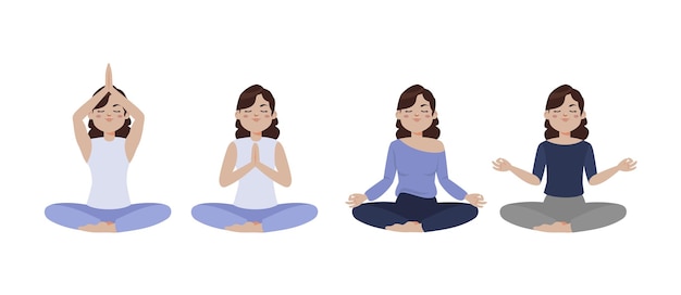 Vector platte mensen mediteren illustratie yoga