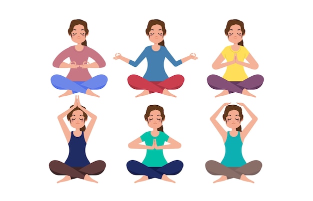 Vector platte mensen mediteren illustratie yoga