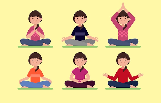 Vector platte mensen mediteren illustratie yoga