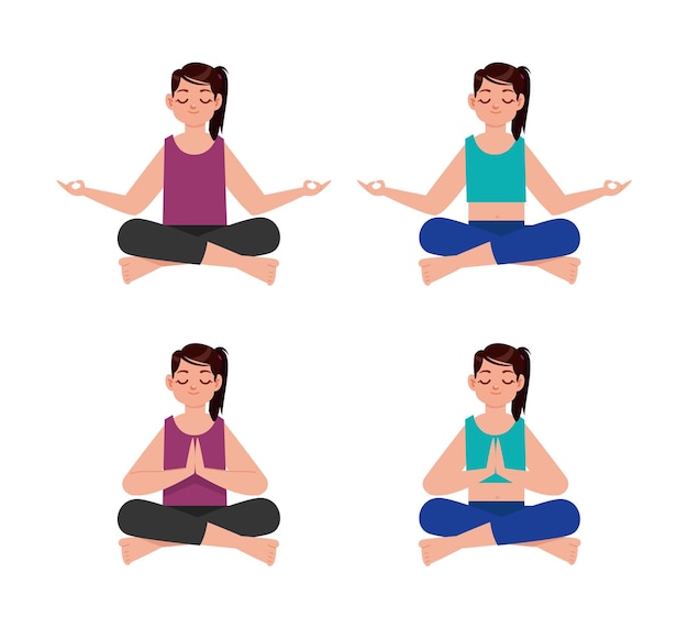 Vector platte mensen mediteren illustratie yoga