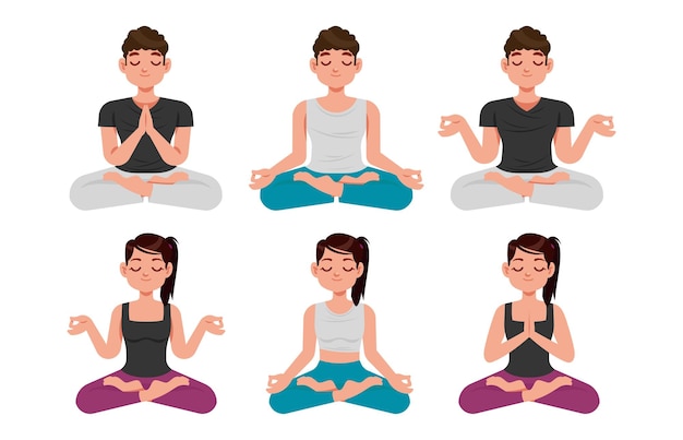 Vector platte mensen mediteren illustratie yoga