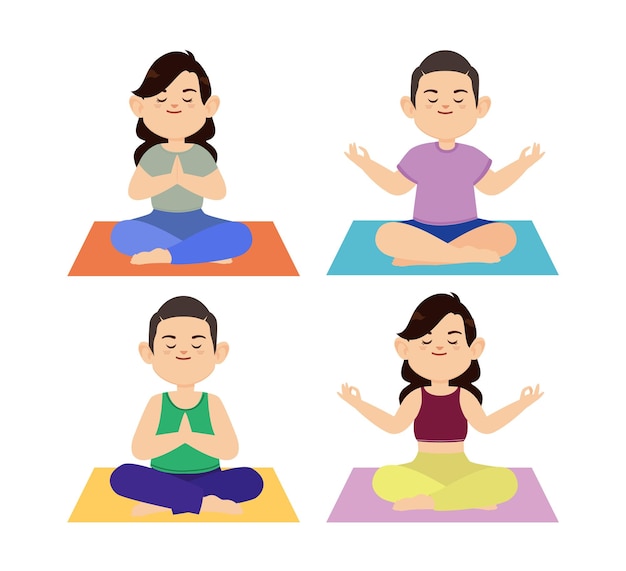 Vector platte mensen mediteren illustratie yoga