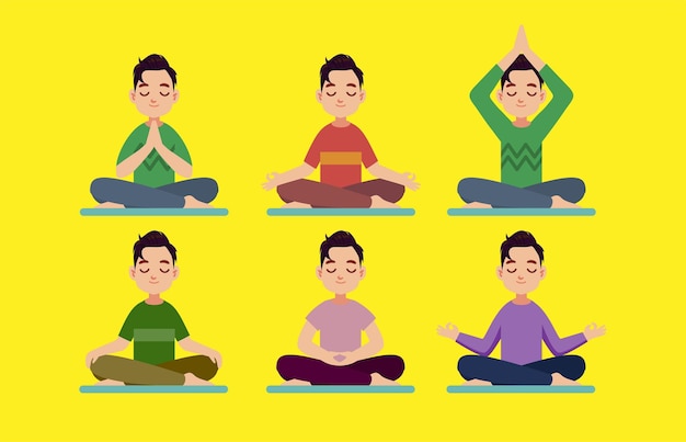 Vector platte mensen mediteren illustratie yoga