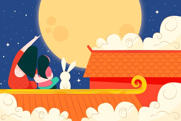 Platte mid-herfst festival illustratie