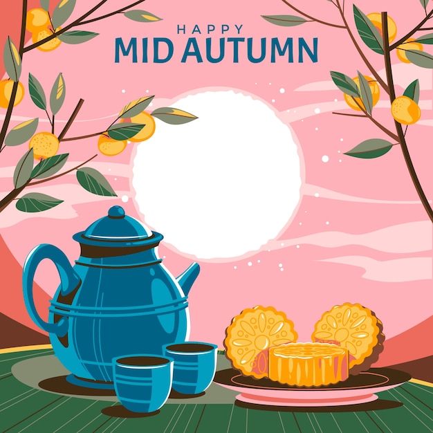 Platte mid-herfst festival illustratie