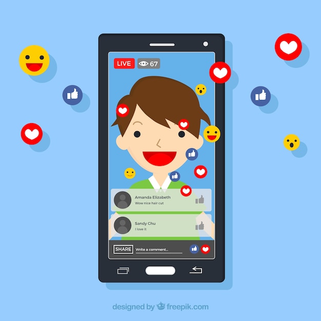 Platte mobiel met facebookmeldingen en emoji's