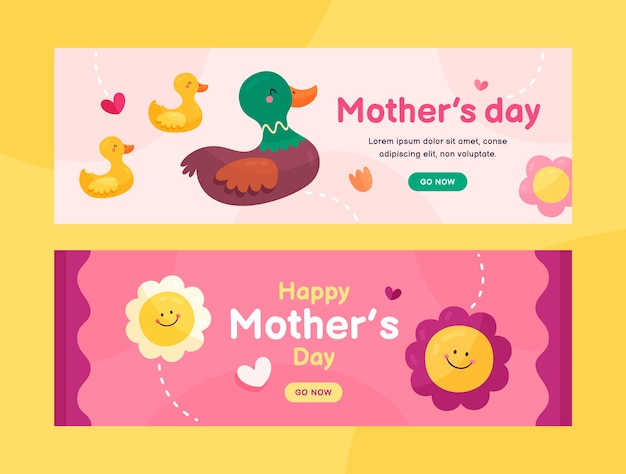 Vector platte moederdag horizontale banners pack