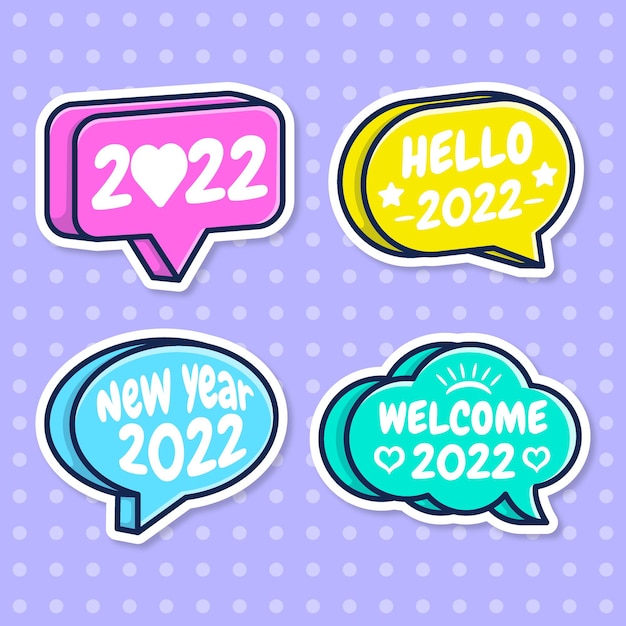 Platte nieuwe jaar bubble chat sticker collectie premium vector