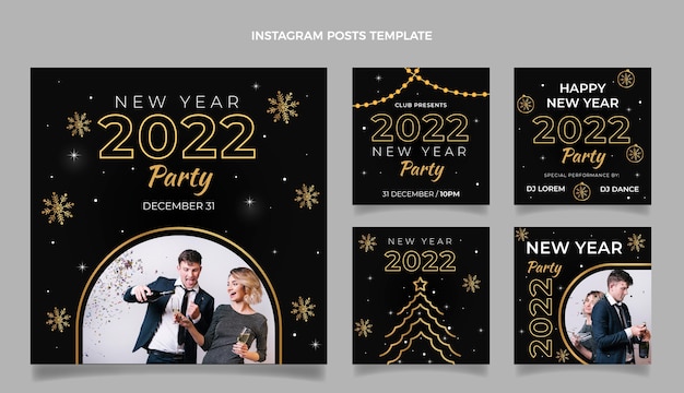 Vector platte nieuwjaar instagram posts collectie