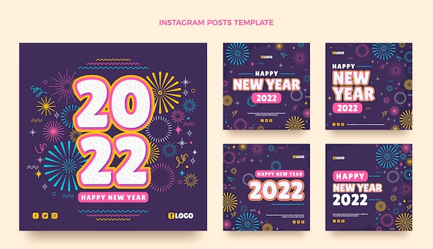 Vector platte nieuwjaar instagram posts collectie