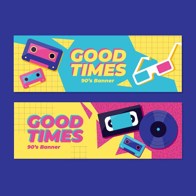 Vector platte nostalgische 90's banners