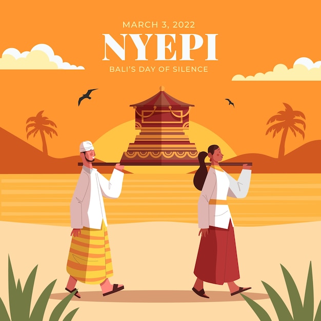 Vector platte nyepi-illustratie