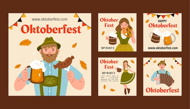 Vector platte oktoberfest instagram-berichtenverzameling posts