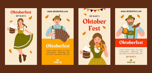 Vector platte oktoberfest instagram verhalencollectie