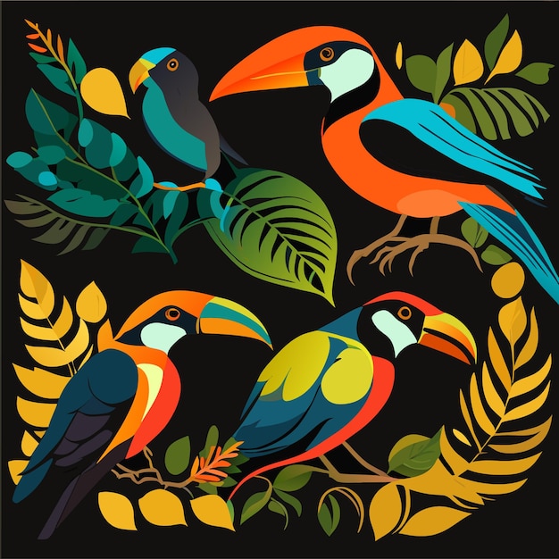 Platte ontwerp Amazone vogelillustraties