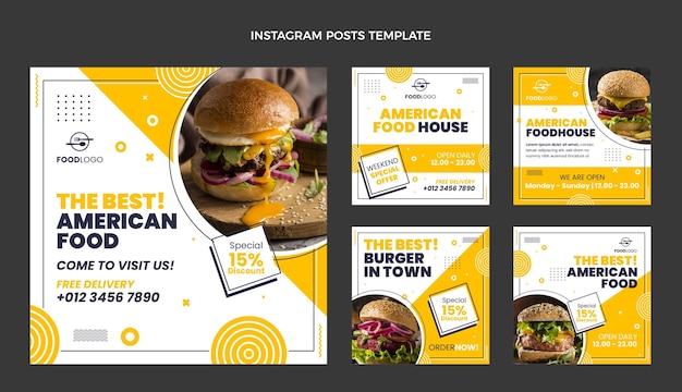 Vector platte ontwerp amerikaans eten instagram-berichten