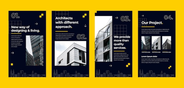 Vector platte ontwerp architectuur project instagram verhalen