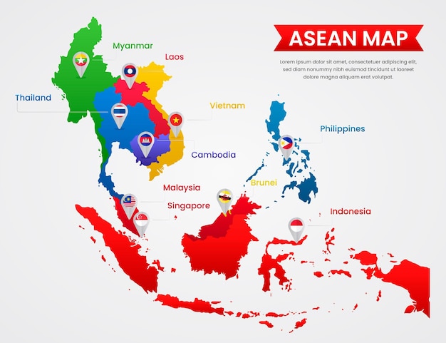 Vector platte ontwerp asean kaart illustratie