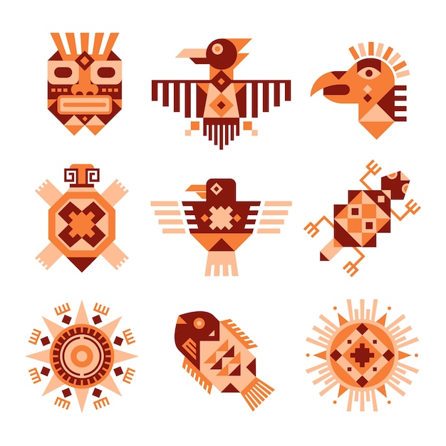 Vector platte ontwerp azteekse pictogrammen