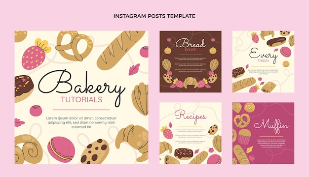 Vector platte ontwerp bakkerij instagram postcollectie