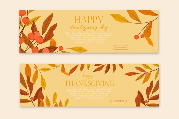 Platte ontwerp banners sjabloon Happy Thanksgiving day.