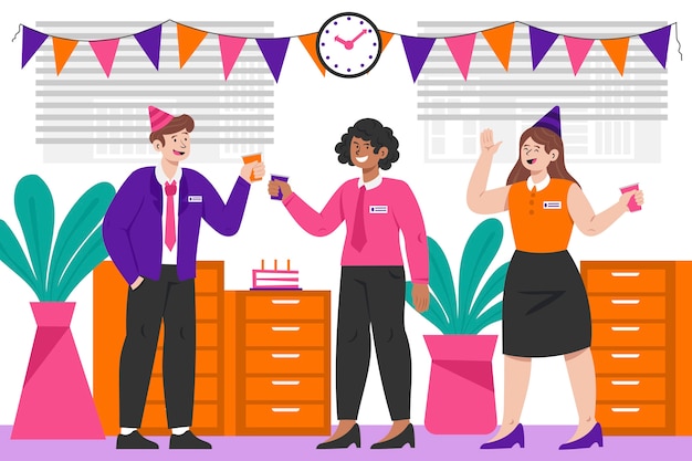 Platte ontwerp bedrijfsfeest illustratie