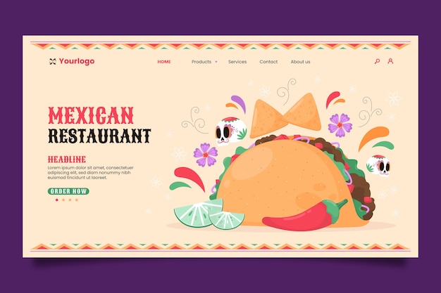 Vector platte ontwerp bestemmingspagina voor mexicaans eten