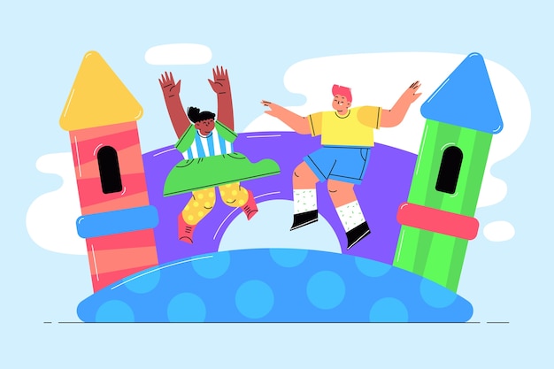 Vector platte ontwerp bounce huis illustratie