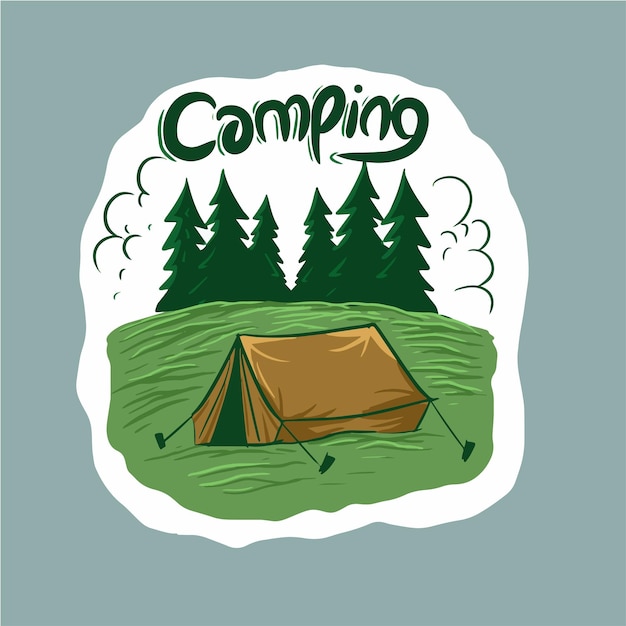 platte ontwerp camping handgetekende