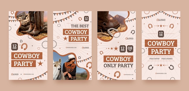 Vector platte ontwerp cowboyfeest instagramverhalen
