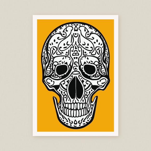 Platte ontwerp dia de muertos Menselijke schedel Skeleton Vector Skull Art