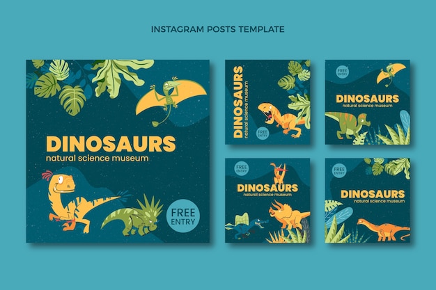 Platte ontwerp dinosaurussen wetenschap instagram posts