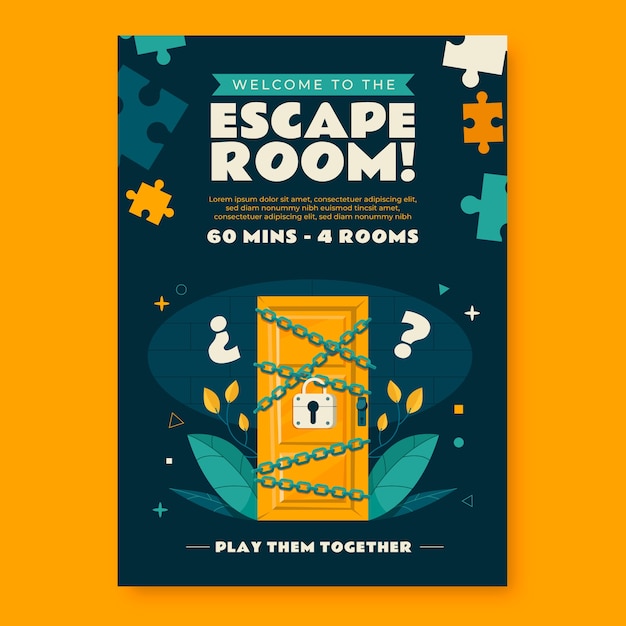 Vector platte ontwerp escape room poster