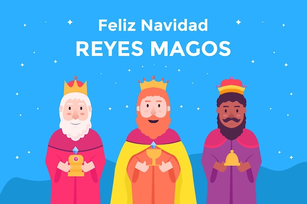 Platte ontwerp feliz navidad reyes magos achtergrond illustratie