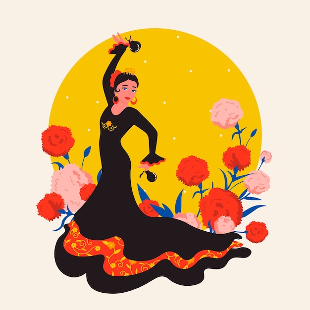 Platte ontwerp flamenco vrouw illustratie