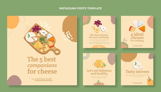 Vector platte ontwerp food instagram-berichten