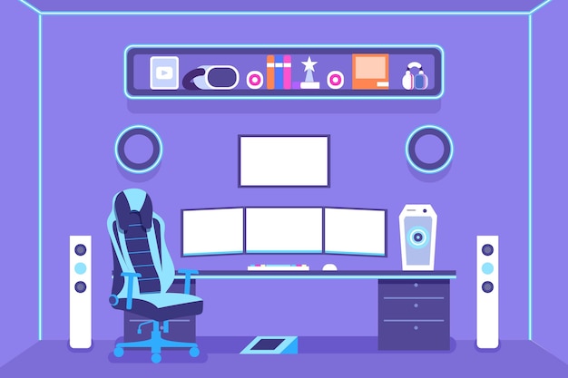 Vector platte ontwerp gamer kamer