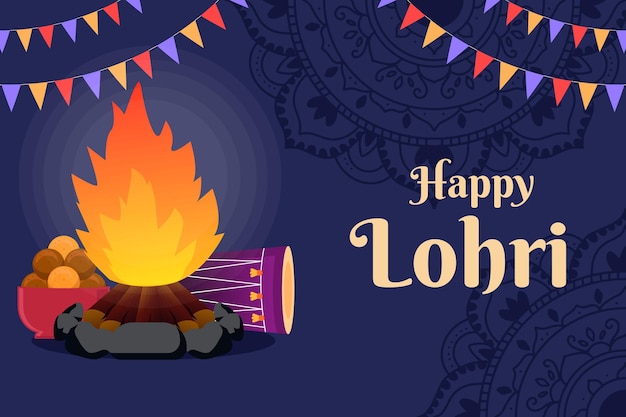 Platte ontwerp gelukkige lohri illustratie banner