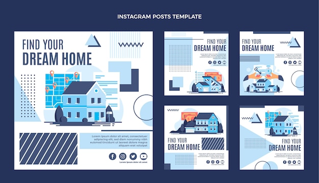 Platte ontwerp geometrische onroerend goed instagram post