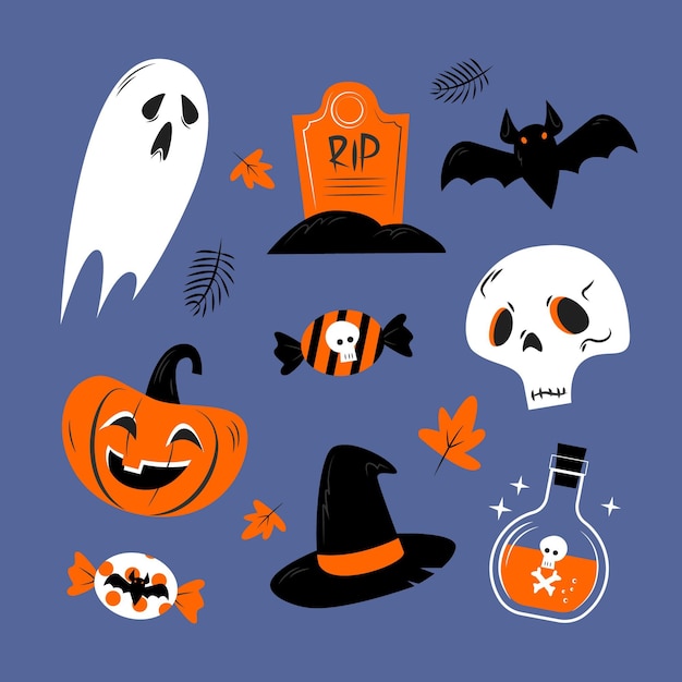 Platte ontwerp halloween element collectie