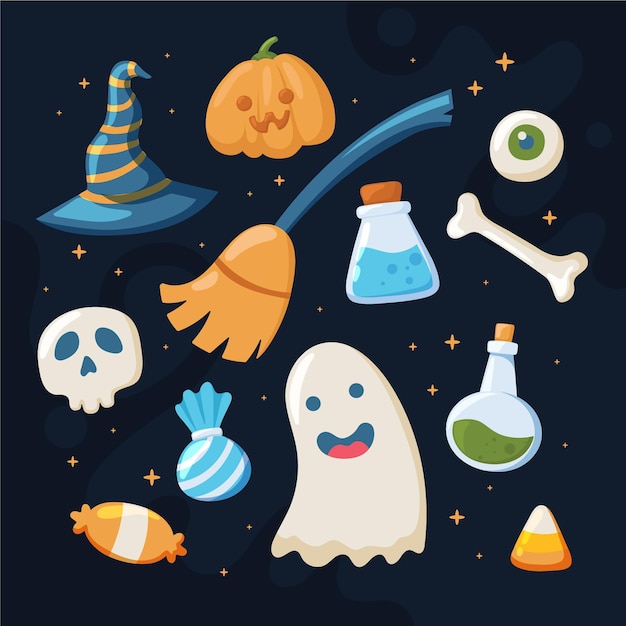 Platte ontwerp halloween element collectie