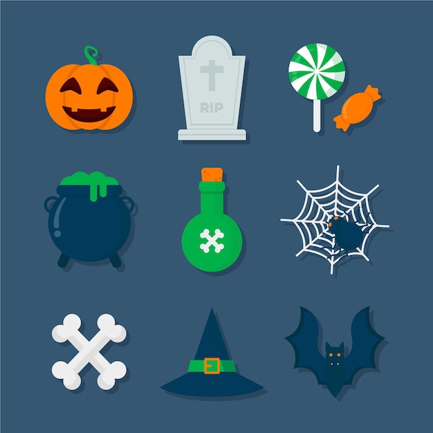 Vector platte ontwerp halloween element collectie