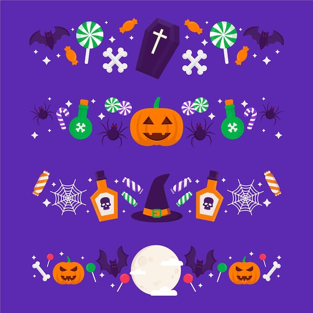 Vector platte ontwerp halloween grens collectie