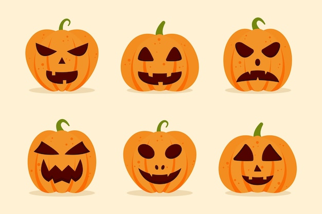 Vector platte ontwerp halloween pompoen collectie