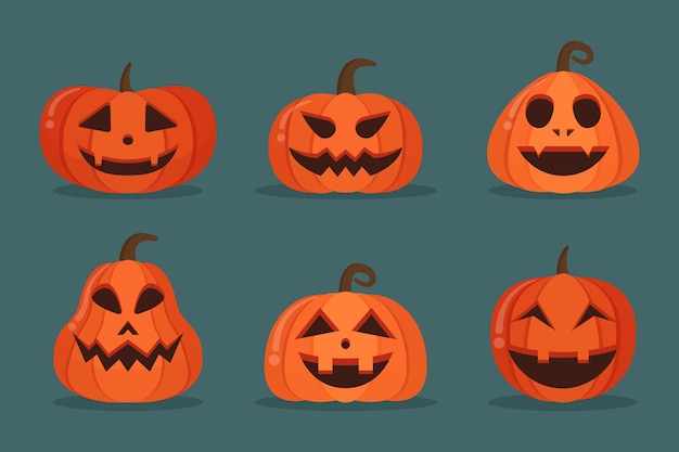 Vector platte ontwerp halloween pompoen collectie