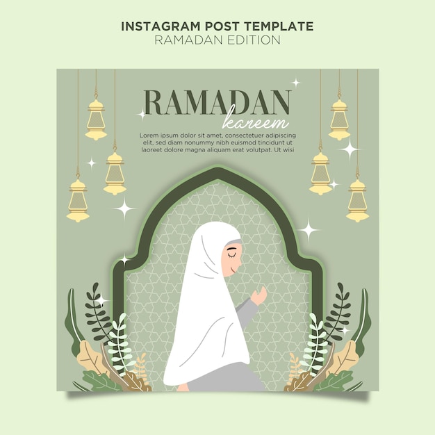 Platte ontwerp handgetekende Ramadan Mubarak Instagram Post-sjabloon
