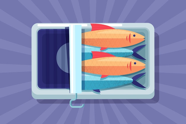 Platte ontwerp heerlijke ingeblikte sardine illustratie