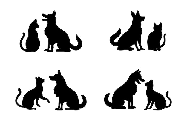 Platte ontwerp hond en kat silhouet set